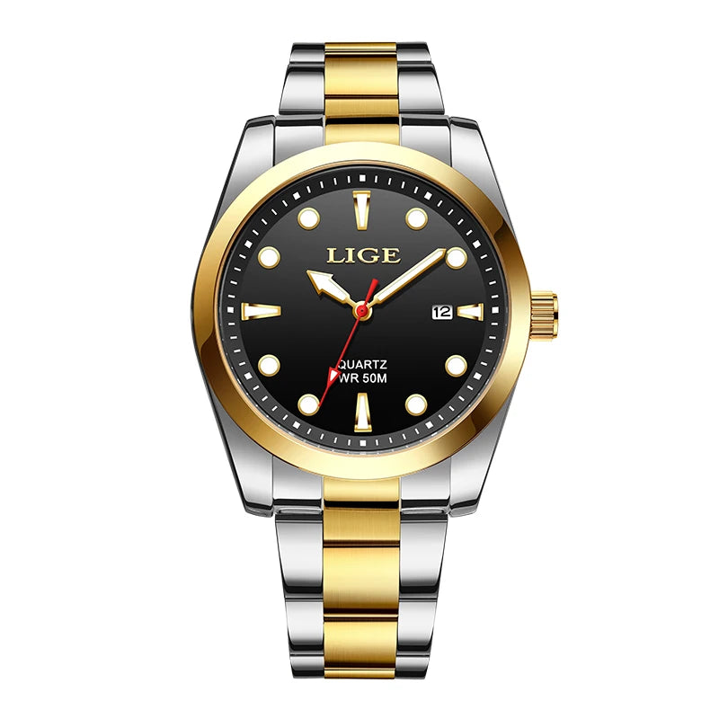 LIGE Men’s Luxury Quartz Watch – Stainless Steel, Calendar, Sport Style