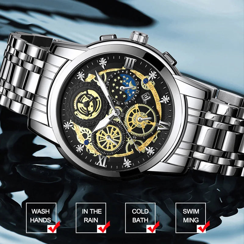 BINBOND B4010 Luxury Quartz Men Watch Stainless Steel Strap Luminous 30M Waterproof Business