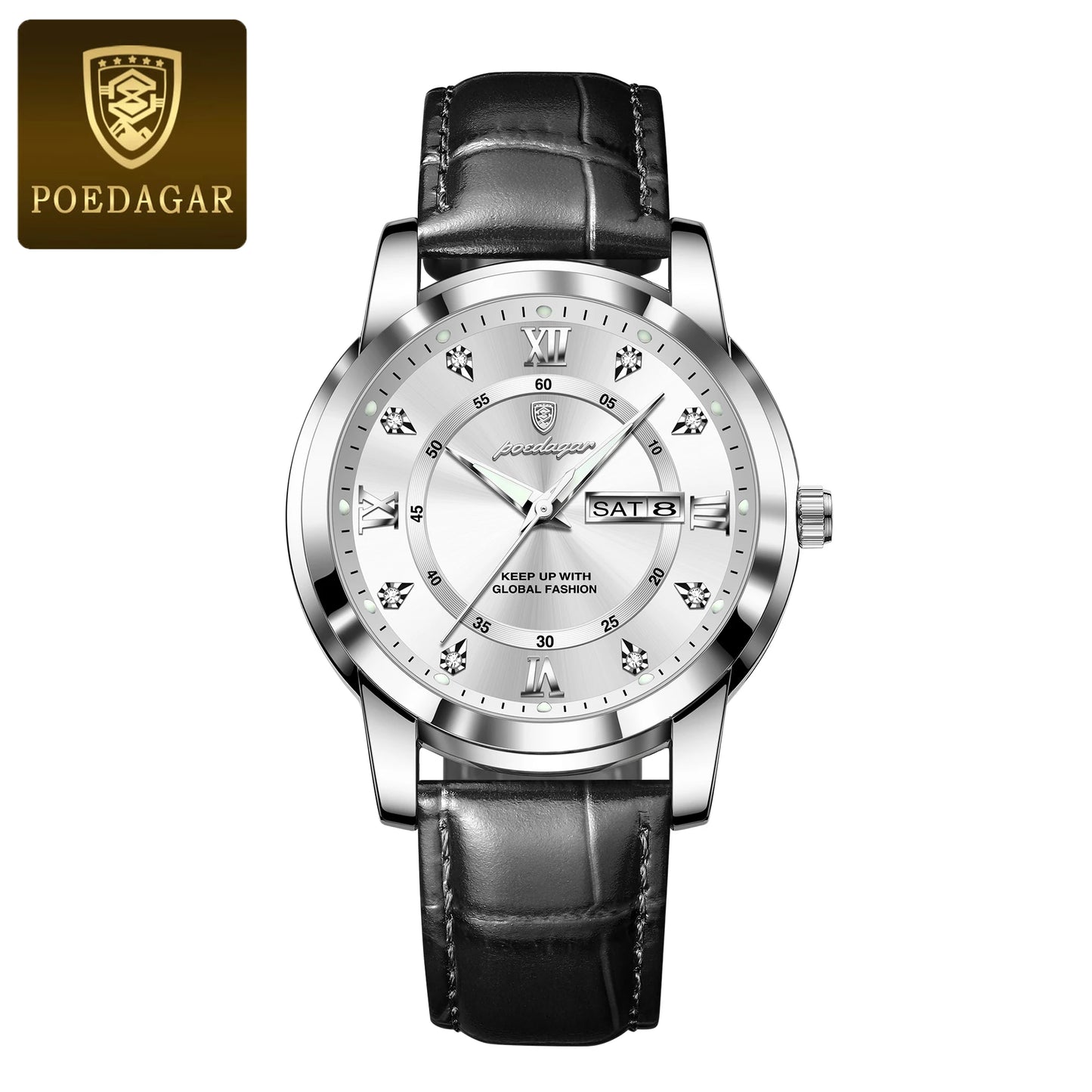 POEDAGAR Luxury Men's Quartz Leather Watch Waterproof Luminous