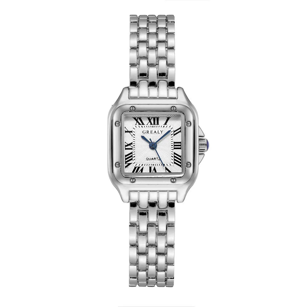 Women’s Square Quartz Watch – Gold Alloy Strap, Roman Dial