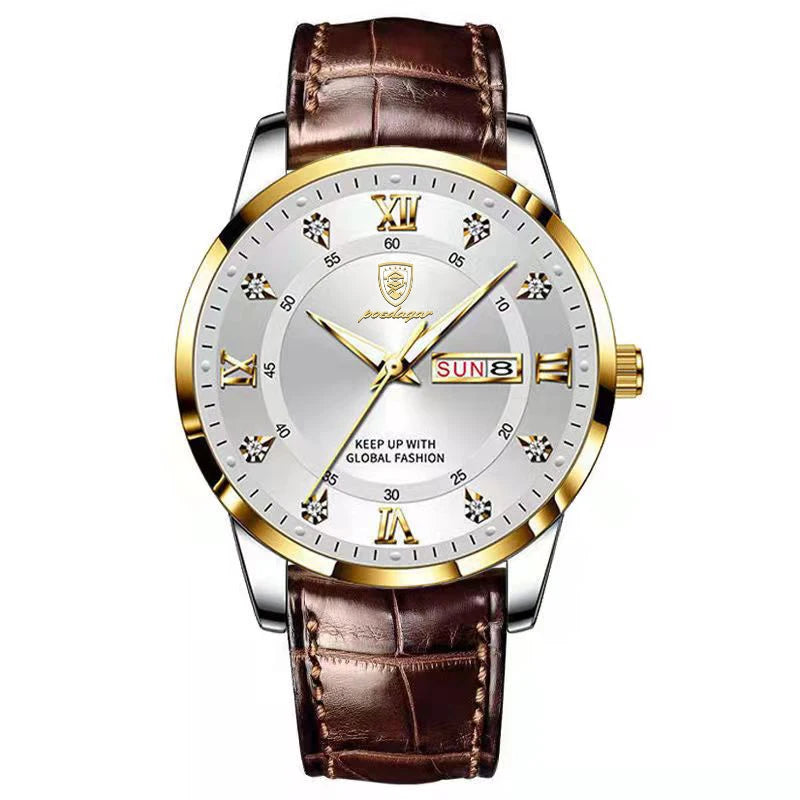 POEDAGAR Luxury Men Leather Quartz Watch Waterproof Luminous Sports Military