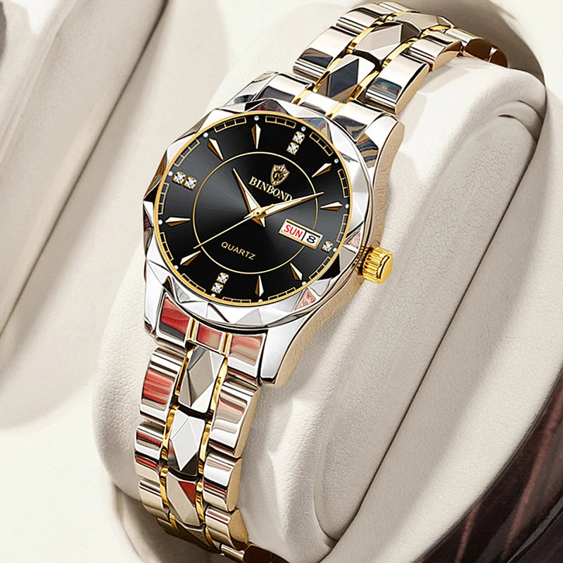 BINBOND Luxury Ladies Quartz Watch Stainless Waterproof Luminous Date Women Gift