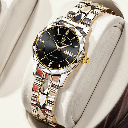BINBOND Luxury Ladies Quartz Watch Stainless Waterproof Luminous Date Women Gift