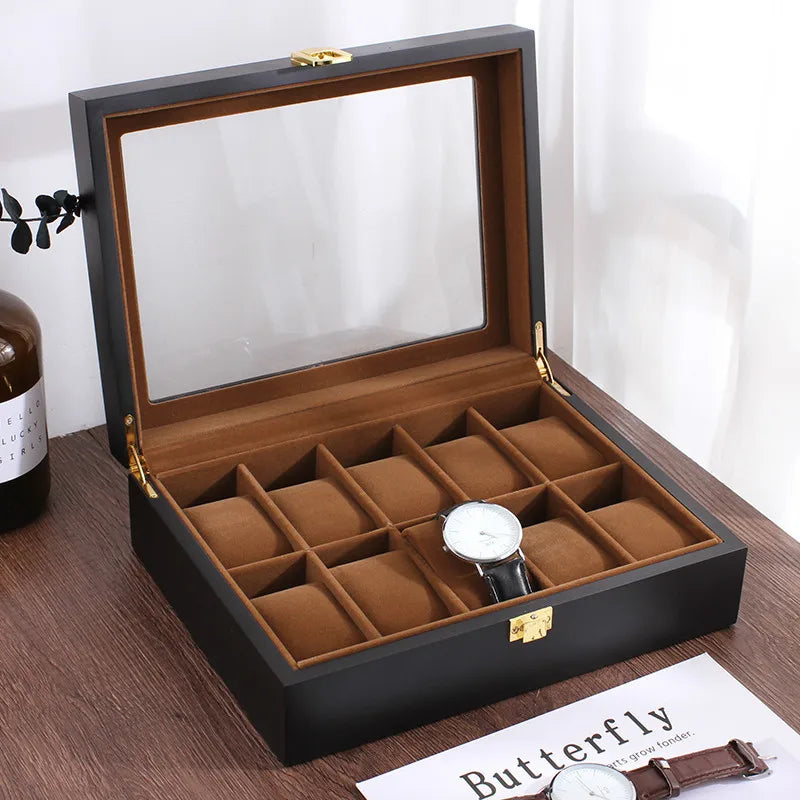 Handmade Wood Watch Box 6/10/12 Grids Display Case Jewelry Holder Storage Organizer