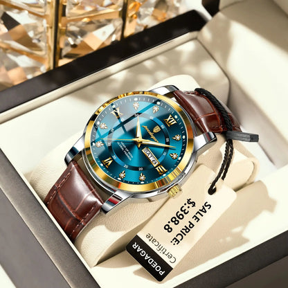 POEDAGAR Luxury Men's Quartz Leather Watch Waterproof Luminous