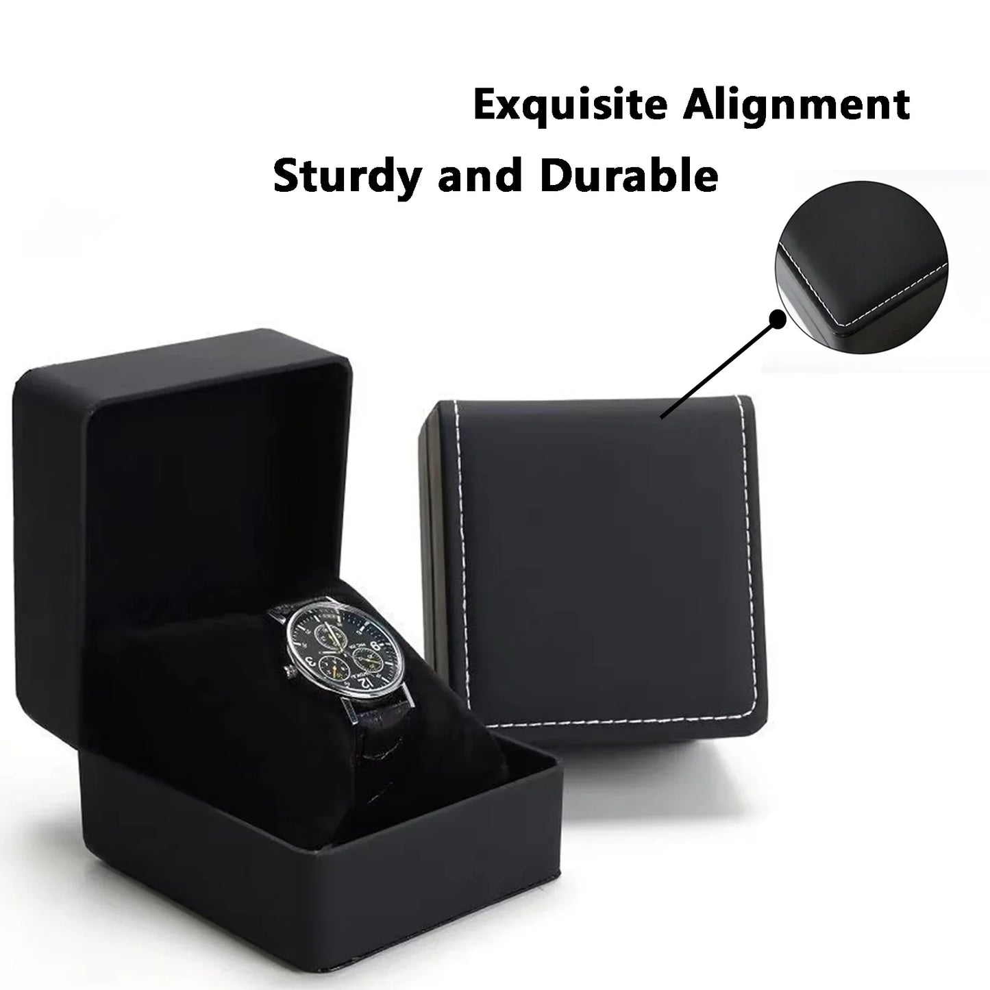 Black Single Watch Gift Box PU Leather with Pillow Wristwatch Display Case Organizer Clamshell Men