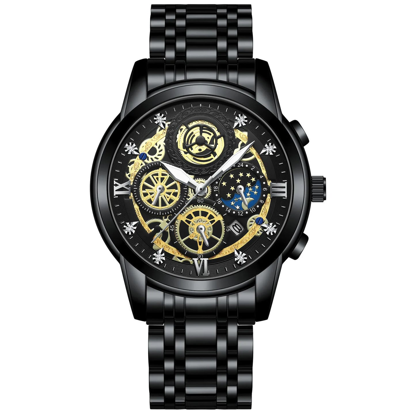 BINBOND B4010 Luxury Quartz Men Watch Stainless Steel Strap Luminous 30M Waterproof Business