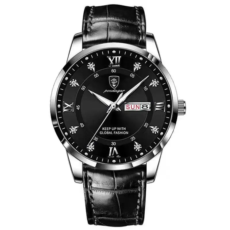 POEDAGAR Luxury Men Leather Quartz Watch Waterproof Luminous Sports Military