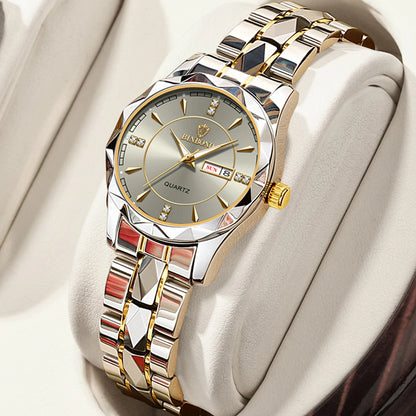 BINBOND Luxury Ladies Quartz Watch Stainless Waterproof Luminous Date Women Gift