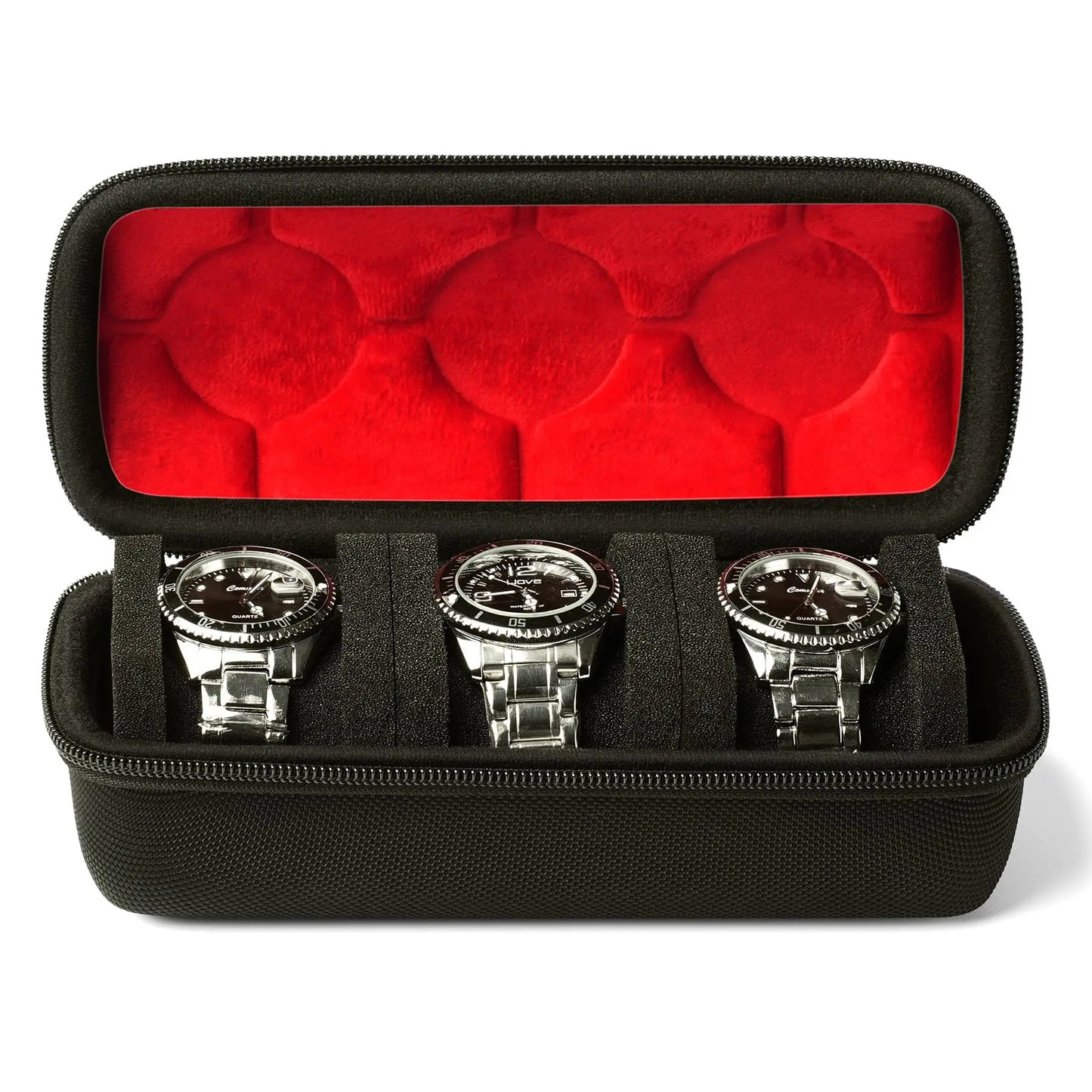 2/3/5 Slots Watch Travel Case Hard Watch Roll Organizer with Form-Fitting Pillow Red Microfiber Lining