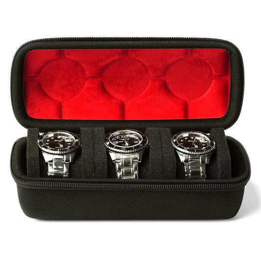 2/3/5 Slots Watch Travel Case Hard Watch Roll Organizer with Form-Fitting Pillow Red Microfiber Lining