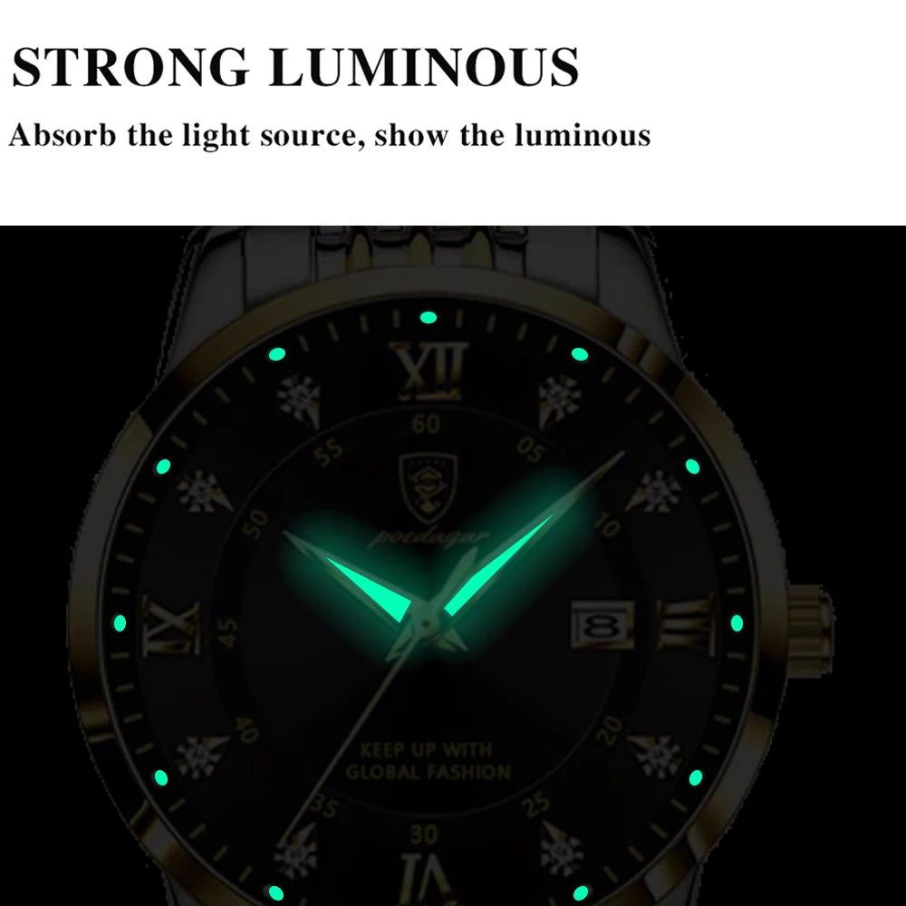 POEDAGAR Luxury Women's Quartz Watch Waterproof Luminous Date Stainless Steel Casual