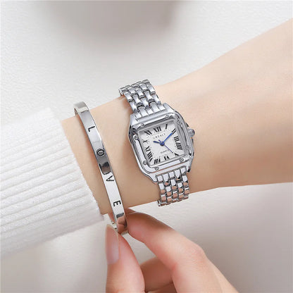 Women’s Square Quartz Watch – Gold Alloy Strap, Roman Dial