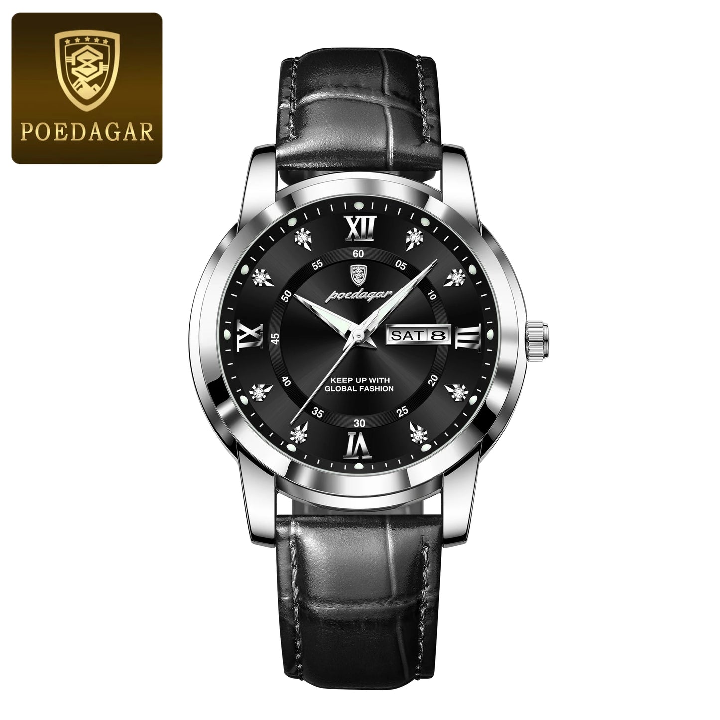 POEDAGAR Luxury Men's Quartz Leather Watch Waterproof Luminous
