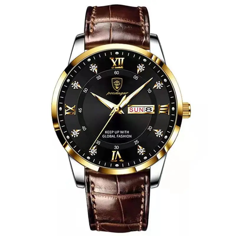 POEDAGAR Luxury Men Leather Quartz Watch Waterproof Luminous Sports Military