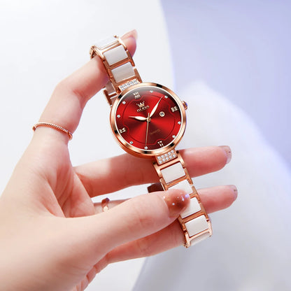 OLEVS Women’s Luxury Rose Ceramic Quartz Watch – Jewelry Design, Waterproof
