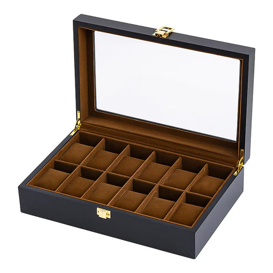 Handmade Wood Watch Box 6/10/12 Grids Display Case Jewelry Holder Storage Organizer