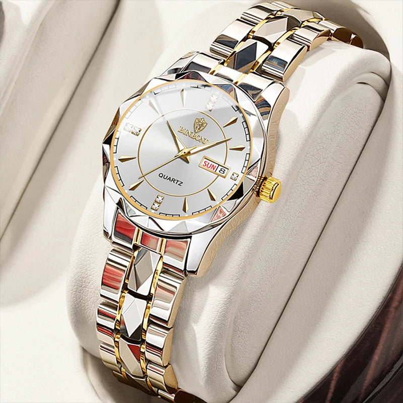 BINBOND Luxury Ladies Quartz Watch Stainless Waterproof Luminous Date Women Gift