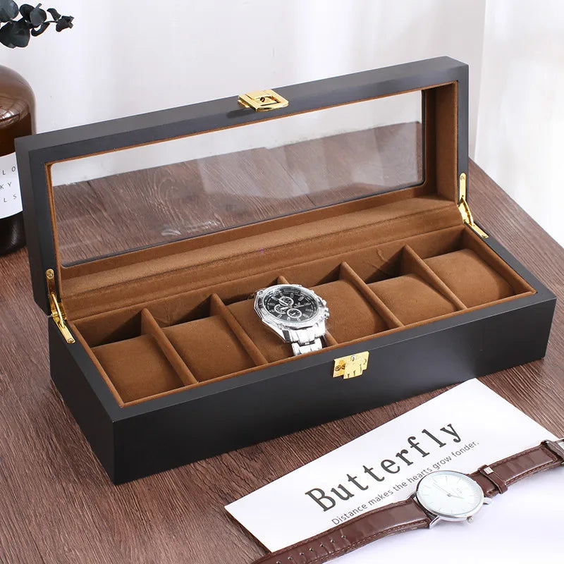 Handmade Wood Watch Box 6/10/12 Grids Display Case Jewelry Holder Storage Organizer