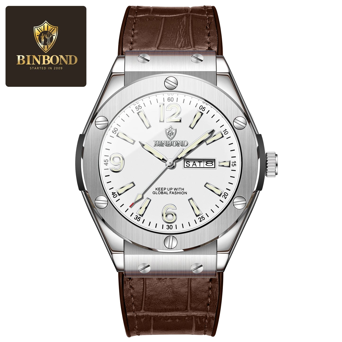 BINBOND Men’s Fashion Quartz Watch – Large Dial, Silicone Strap, Waterproof