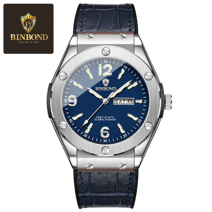 BINBOND Men’s Fashion Quartz Watch – Large Dial, Silicone Strap, Waterproof