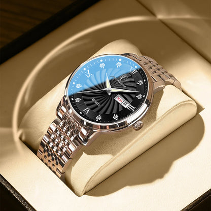 POEDAGAR Luxury Men's Quartz Watch Stainless Steel Waterproof Luminous Date Week