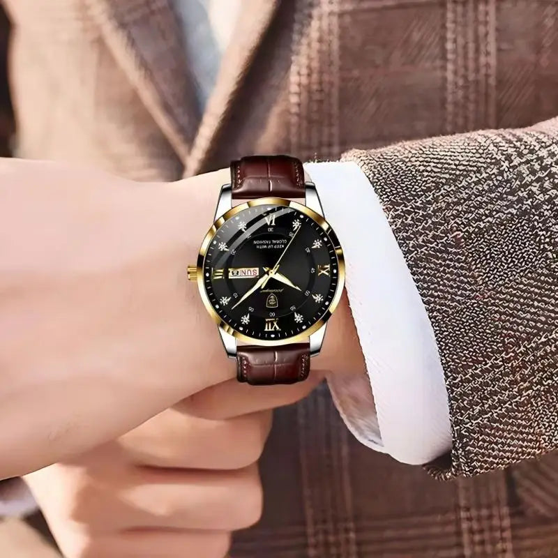 POEDAGAR Luxury Men Leather Quartz Watch Waterproof Luminous Sports Military