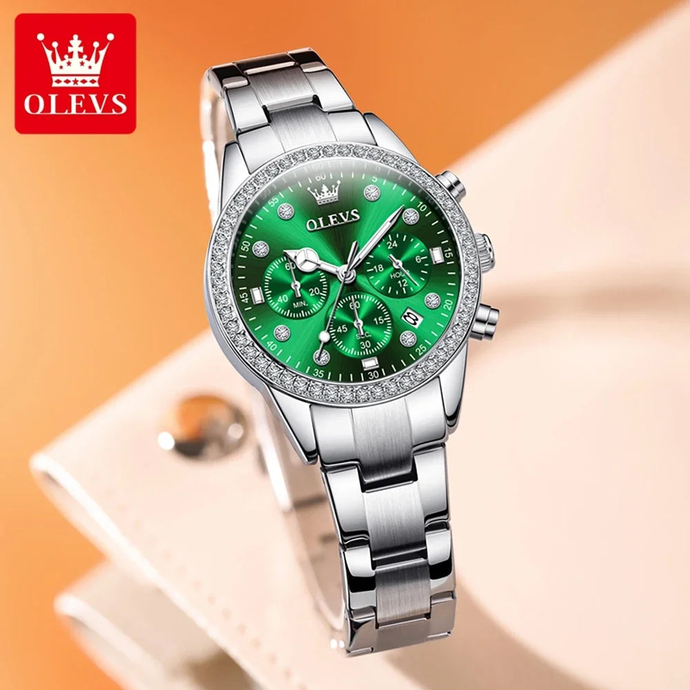 OLEVS Original Women’s Stainless Steel Quartz Watch – Waterproof, Auto Date
