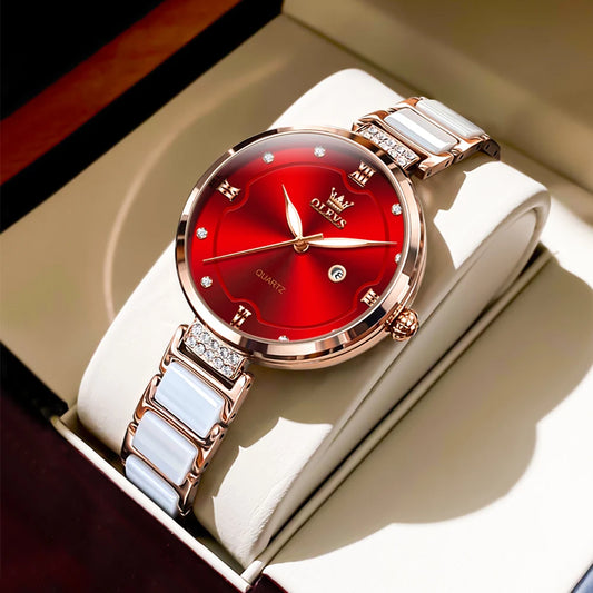OLEVS Women’s Luxury Rose Ceramic Quartz Watch – Jewelry Design, Waterproof