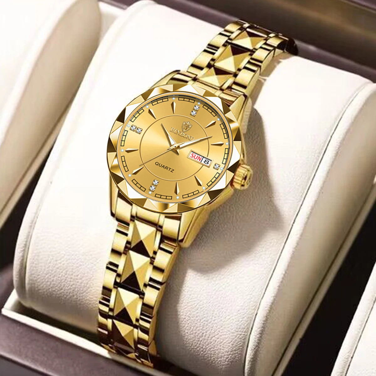 BINBOND Luxury Ladies Quartz Watch Stainless Waterproof Luminous Date Women Gift