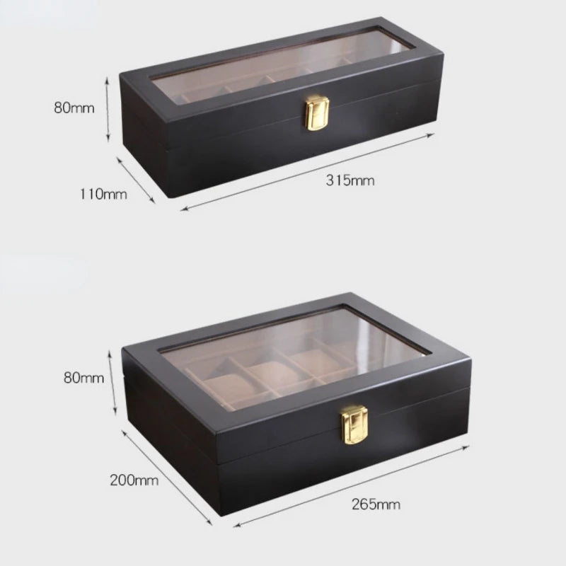 Handmade Wood Watch Box 6/10/12 Grids Display Case Jewelry Holder Storage Organizer