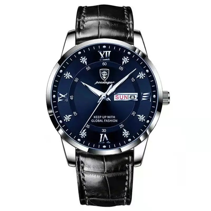 POEDAGAR Luxury Men Leather Quartz Watch Waterproof Luminous Sports Military