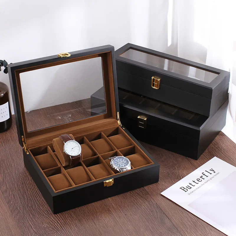 Handmade Wood Watch Box 6/10/12 Grids Display Case Jewelry Holder Storage Organizer