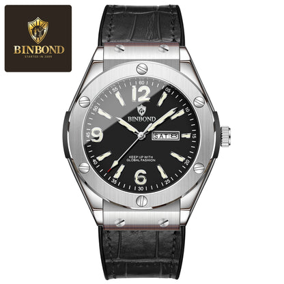 BINBOND Men’s Fashion Quartz Watch – Large Dial, Silicone Strap, Waterproof