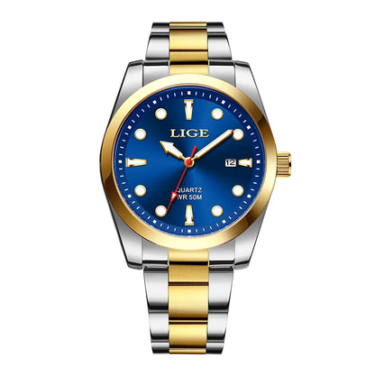 LIGE Men’s Luxury Quartz Watch – Stainless Steel, Calendar, Sport Style