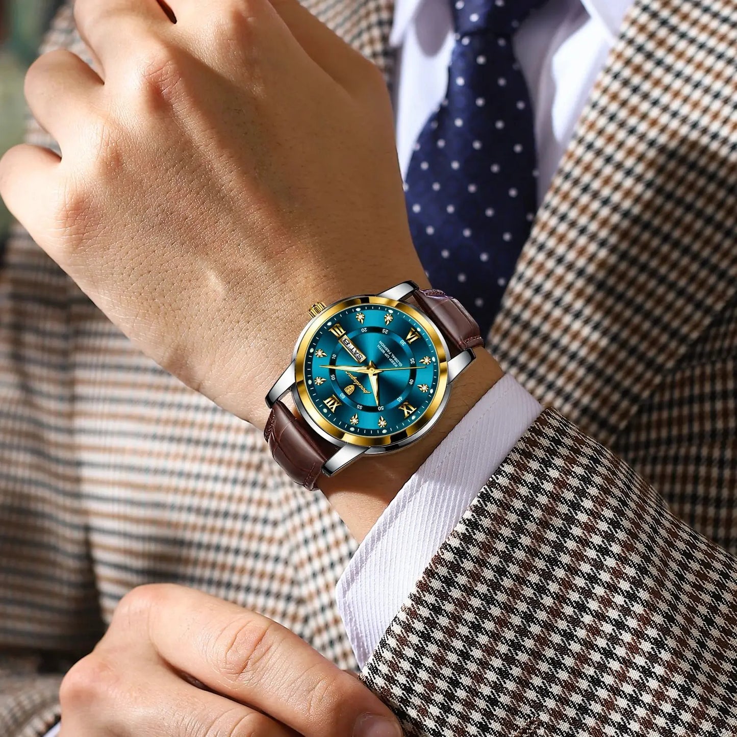 POEDAGAR Luxury Men's Quartz Leather Watch Waterproof Luminous