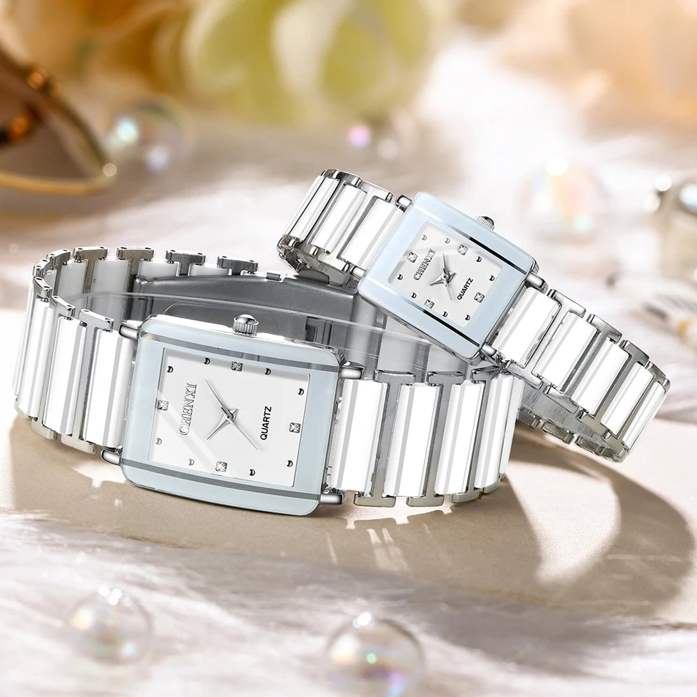 CHENXI Couple’s Luxury Waterproof Watches – Ceramics & Metal Strap