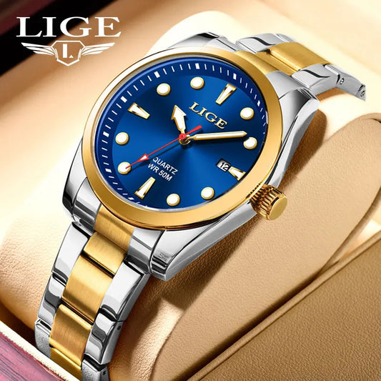 LIGE Men’s Luxury Quartz Watch – Stainless Steel, Calendar, Sport Style