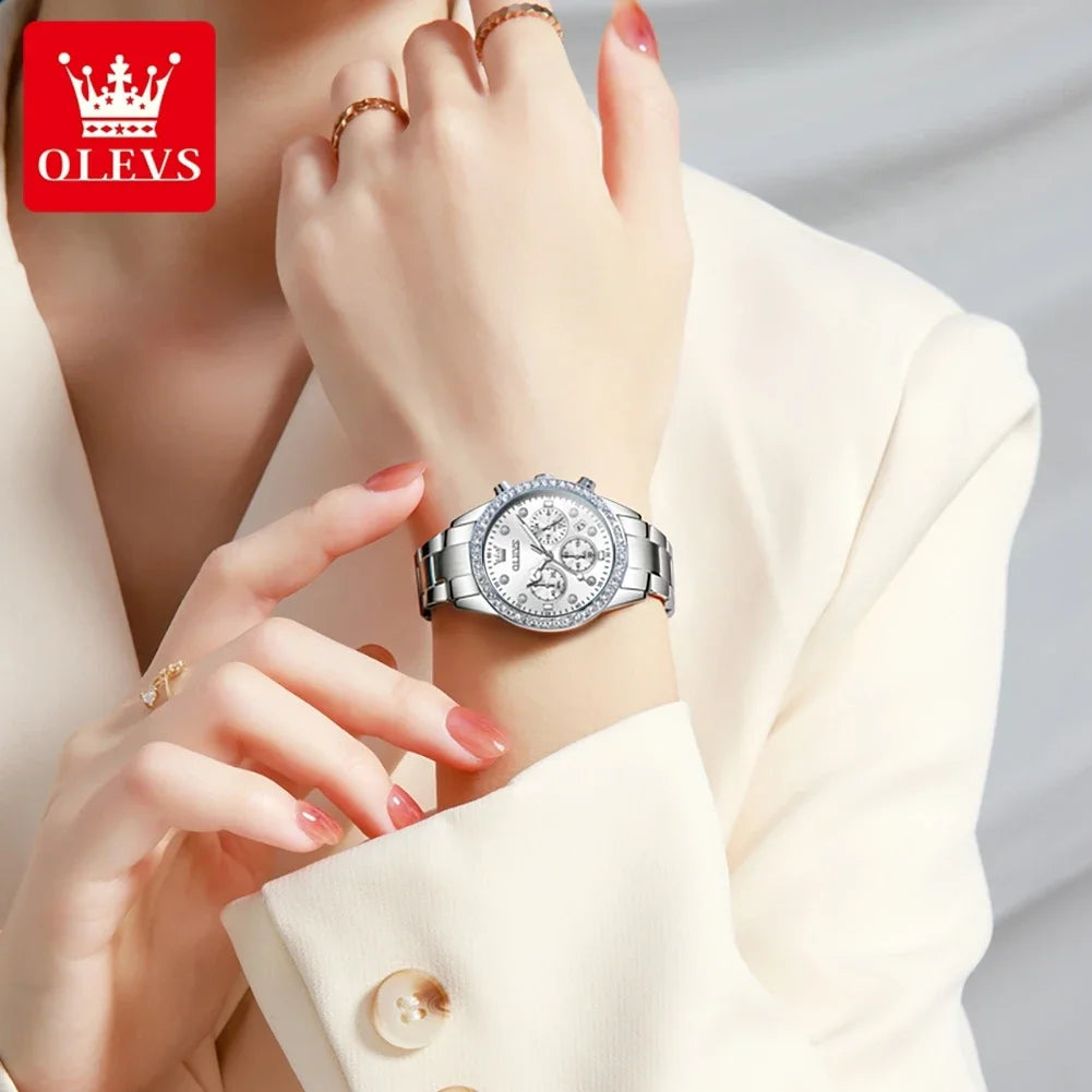 OLEVS Original Women’s Stainless Steel Quartz Watch – Waterproof, Auto Date