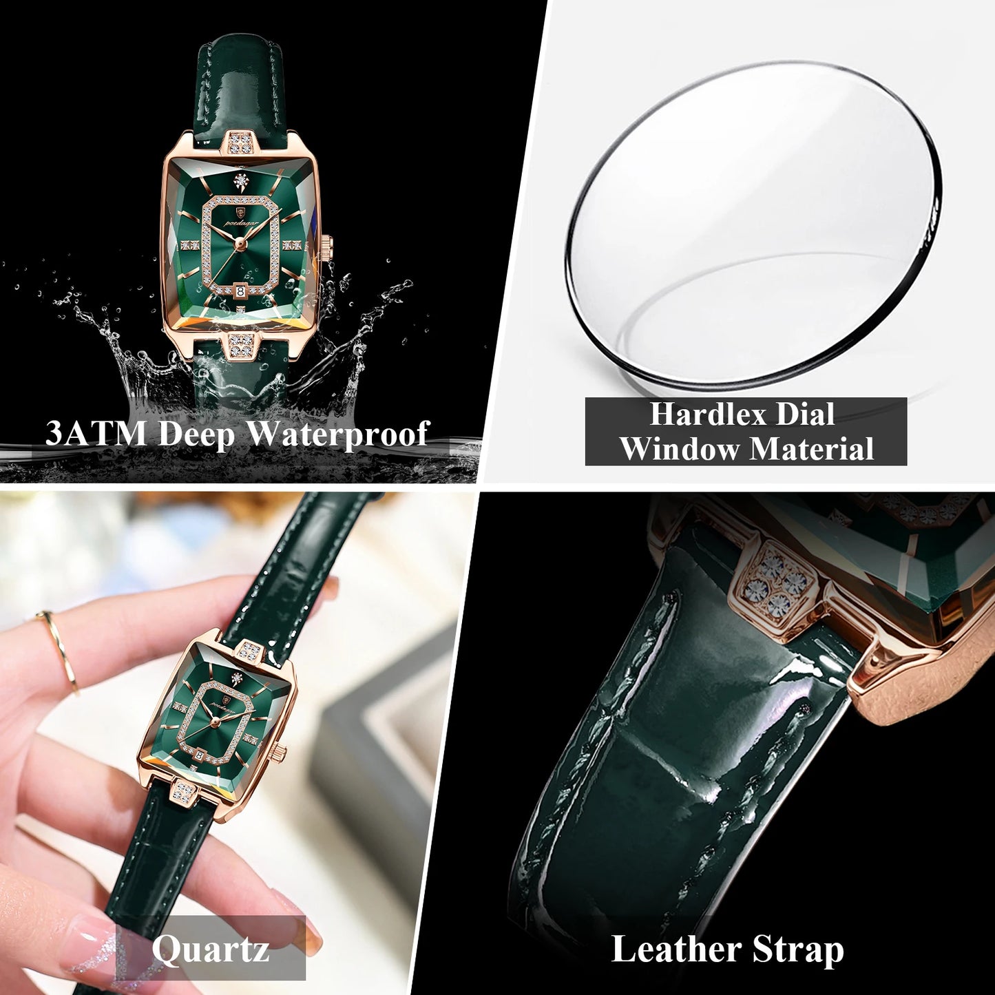 POEDAGAR Women’s Luxury Rectangle Quartz Watch – Leather Strap