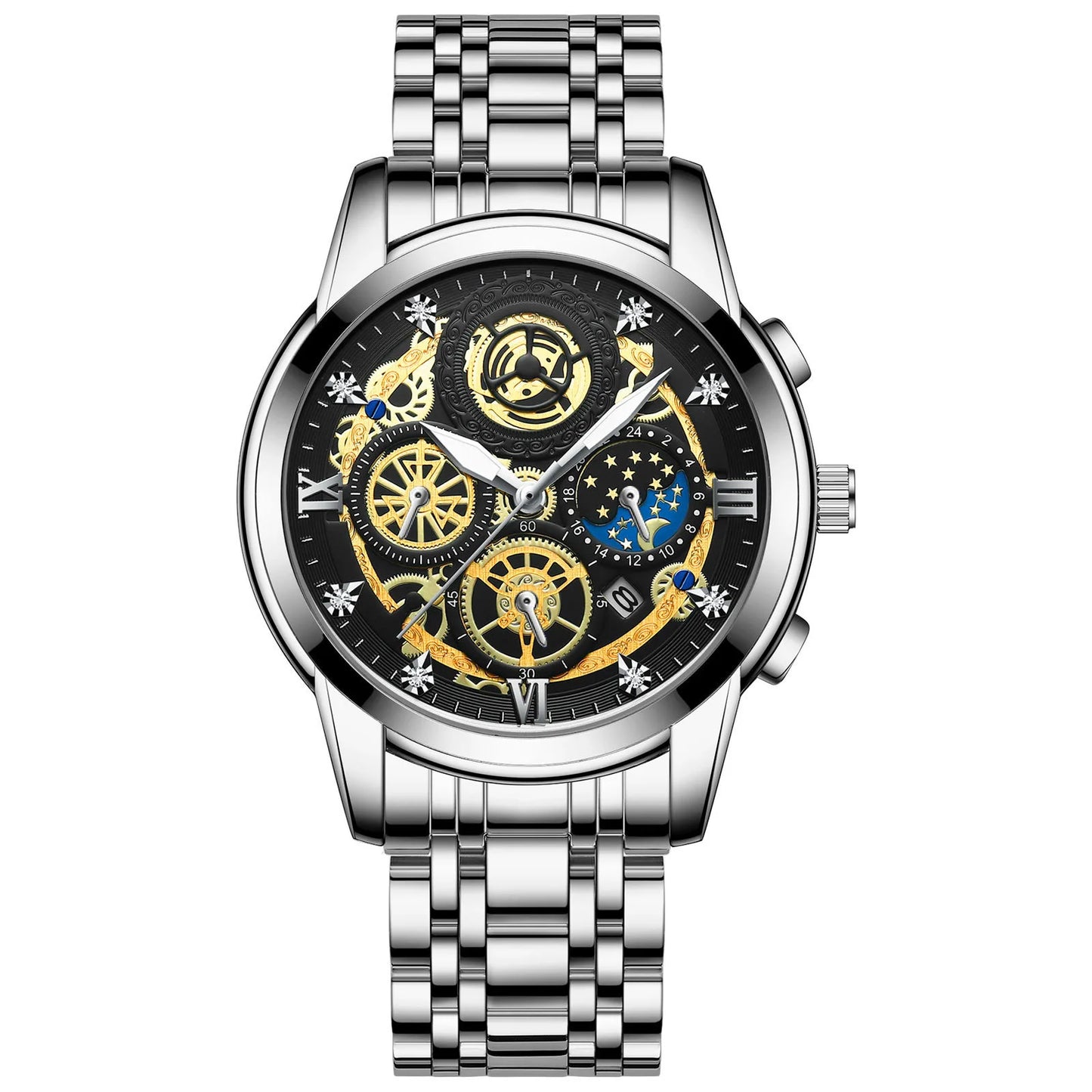 BINBOND B4010 Luxury Quartz Men Watch Stainless Steel Strap Luminous 30M Waterproof Business