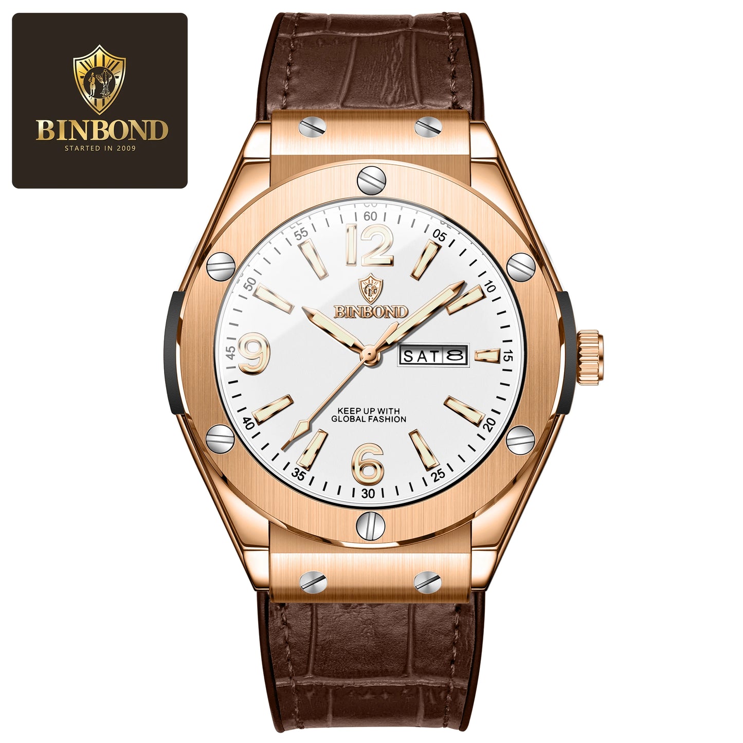 BINBOND Men’s Fashion Quartz Watch – Large Dial, Silicone Strap, Waterproof