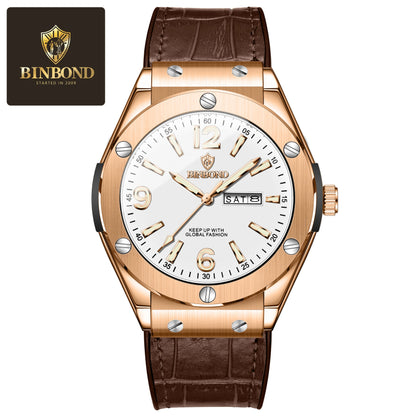BINBOND Men’s Fashion Quartz Watch – Large Dial, Silicone Strap, Waterproof