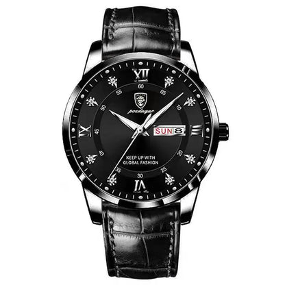 POEDAGAR Luxury Men Leather Quartz Watch Waterproof Luminous Sports Military