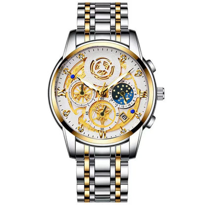 BINBOND B4010 Luxury Quartz Men Watch Stainless Steel Strap Luminous 30M Waterproof Business