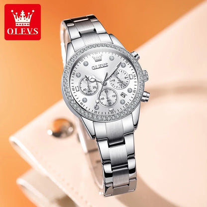 OLEVS Original Women’s Stainless Steel Quartz Watch – Waterproof, Auto Date