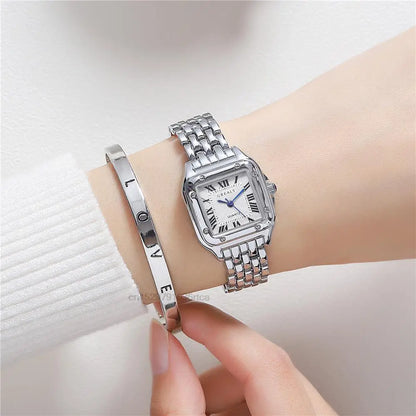Women’s Square Quartz Watch – Gold Alloy Strap, Roman Dial