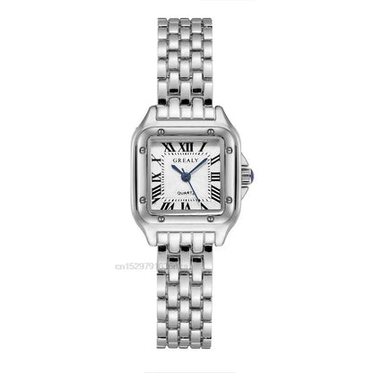 Women’s Square Quartz Watch – Gold Alloy Strap, Roman Dial