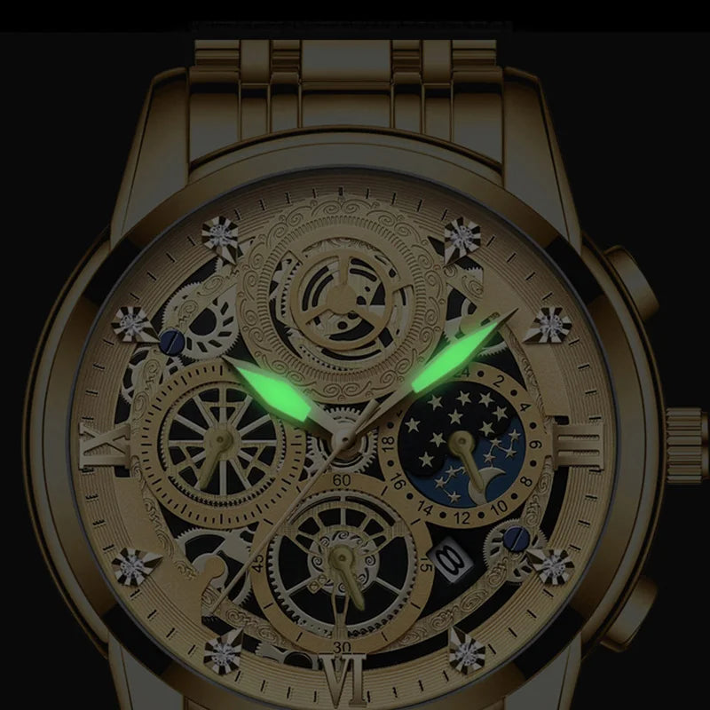 BINBOND B4010 Luxury Quartz Men Watch Stainless Steel Strap Luminous 30M Waterproof Business