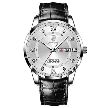 POEDAGAR Luxury Men Leather Quartz Watch Waterproof Luminous Sports Military